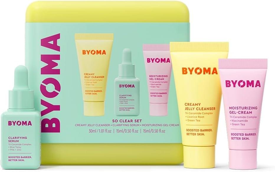 BYOMA So Clear Set – Barrier Repair Skincare Set for Acne Prone Skin (30ml, 15ml, 15ml) Creamy Jelly Cleanser, Clarifying Face Serum and Gel-Cream Moisturiser – Unclogs Pores, Targets Blemishes BYOMA So Clear Set – Barrier Repair Skincare Set for Acne Prone Skin (30ml, 15ml, 15ml) Creamy Jelly Cleanser, Clarifying Face Serum and Gel-Cream Moisturiser – Unclogs Pores, Targets Blemishes