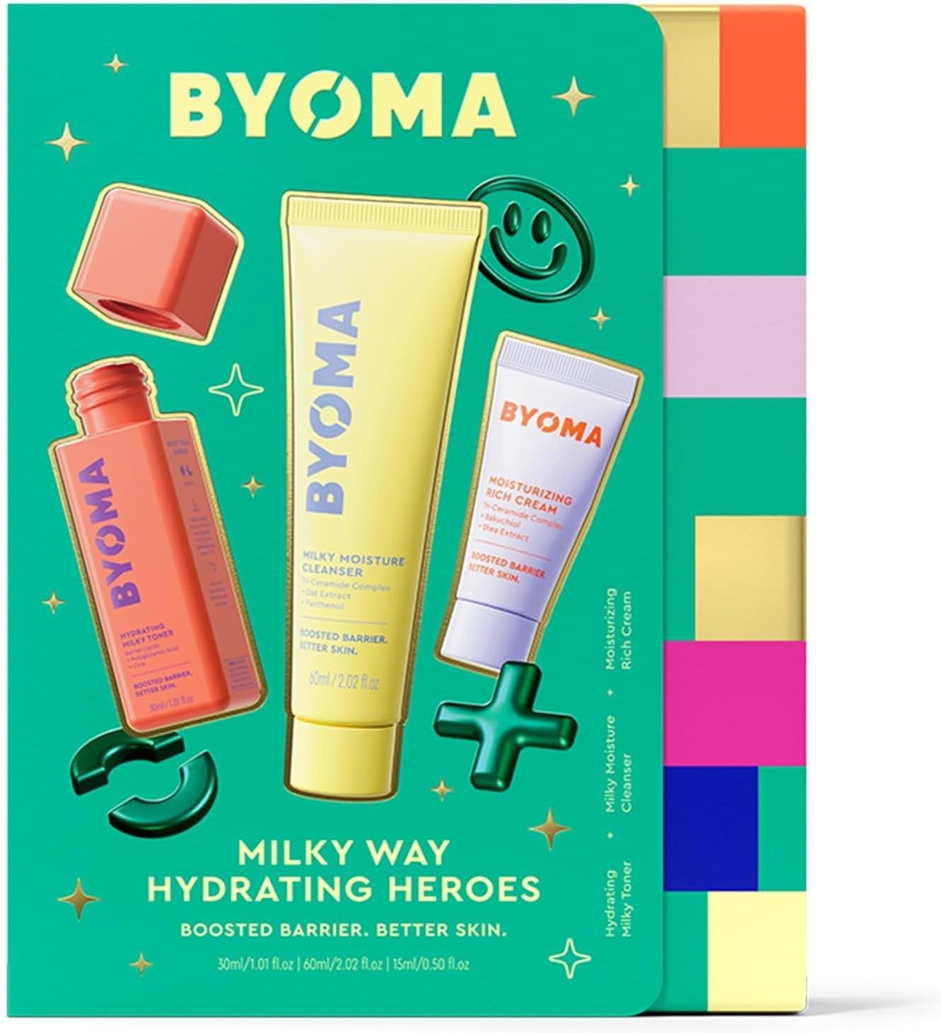BYOMA Milky Way Hydrating Heroes (3-Piece Kit) – 30ml Milky Toner, 60ml Milky Moisture Cleanser, 15ml Moisturizing Rich Cream | Protects & Maintains Skin Barrier BYOMA Milky Way Hydrating Heroes (3-Piece Kit) – 30ml Milky Toner, 60ml Milky Moisture Cleanser, 15ml Moisturizing Rich Cream | Protects & Maintains Skin Barrier